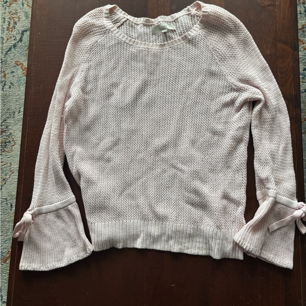 LOFT Light Pink Knit Crewneck Sweater with Sleeve Ties